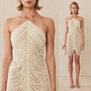 Cult Gaia Domina Beaded Faux Pearl Halter Dress Sz 2